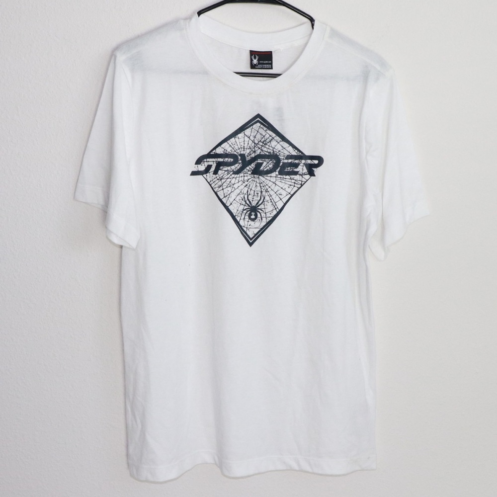NWT Spyder Logo Tee Shirt White and Navy Blue Spider Web Large